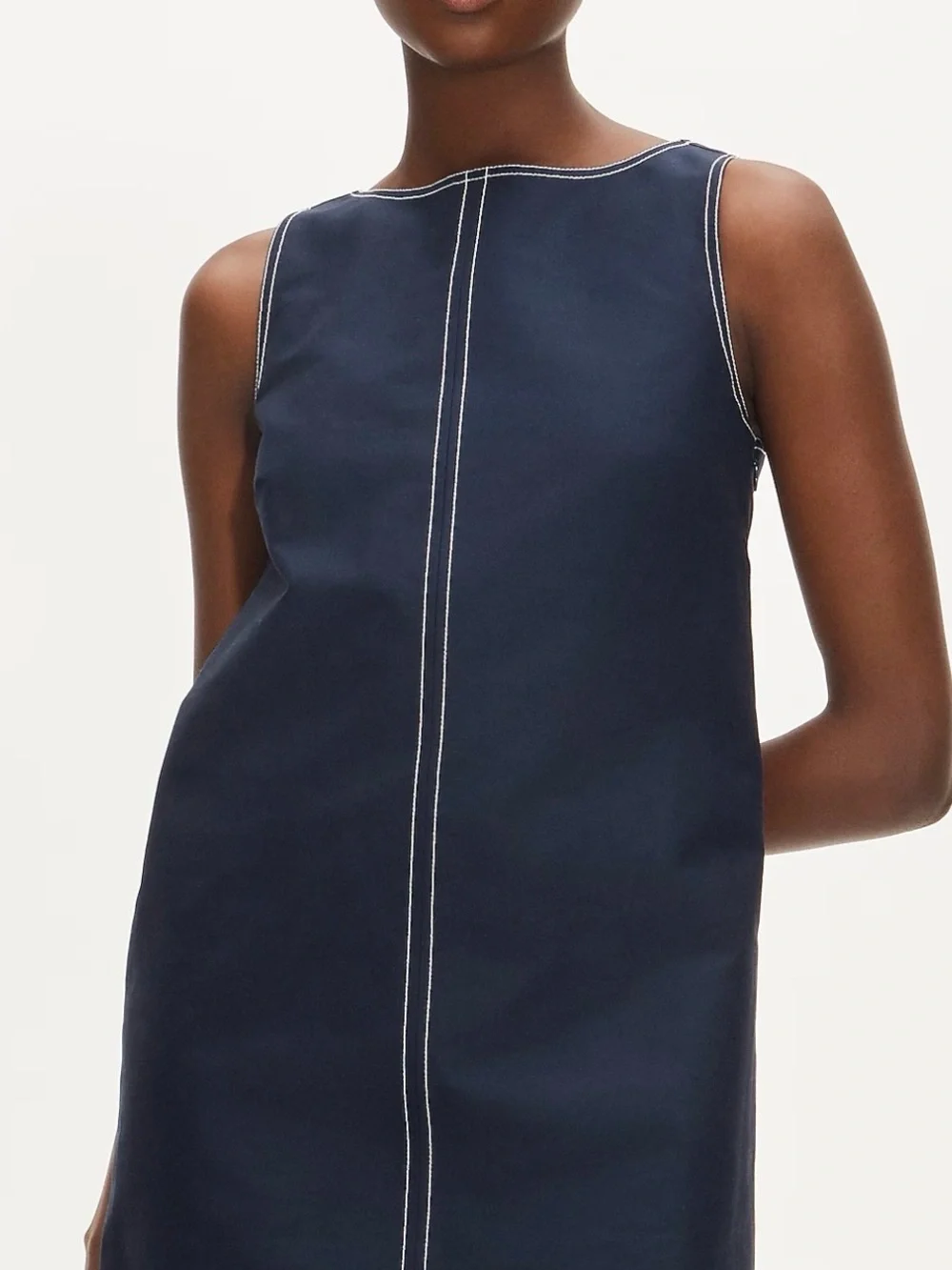 J. Crew Navy Sleeveless Shift Dress with Red Lace-Up Back